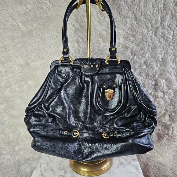 Ellen Tracy Sandalia Purse Black Leather Handbag Bag/ Satchel - Picture 2 of 10